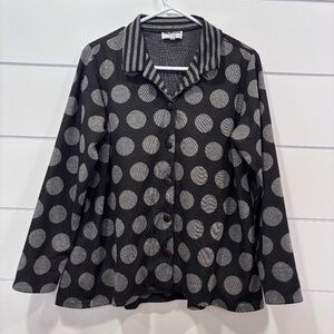 Motion made in Canada black and grey polka dot swing style button up cardigan